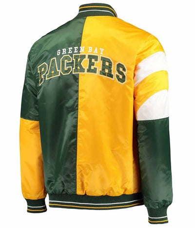 Green Bay Packers Leader Full-Snap Varsity Yellow and Green Satin Men's Bomber Jacket