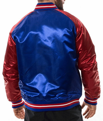 Philadelphia 76ers NBA  Full-Varsity Blue and Red Satin Men's Bomber Jacket