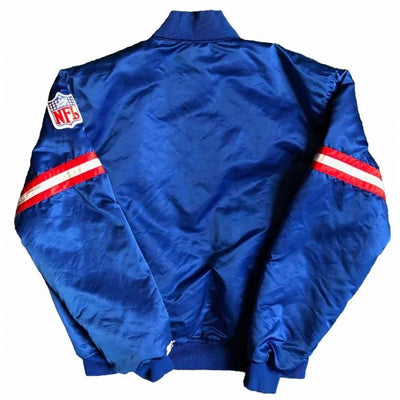 90’s New York Giants Full-Snap Varsity Blue Satin Men's Bomber Jacket