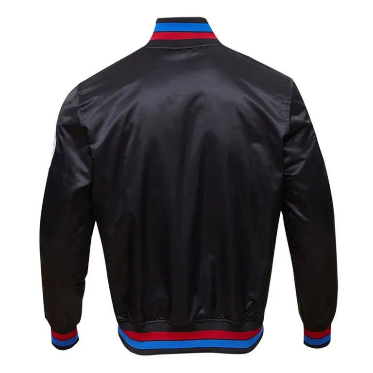 Detroit Pistons Statement Edition Classic Full-Snap Varsity Black Satin Men's Bomber Jacket