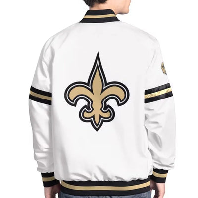 New Orleans Saints Scout Full-Snap Varsity White Satin Men's Bomber Jacket