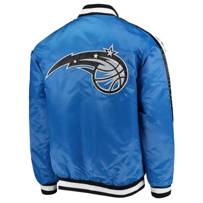 Orlando Magic The Offensive Full-Snap Varsity Blue Satin Men's Bomber Jacket