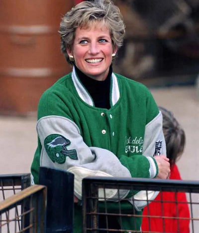 Princess Diana Philadelphia Eagles Varsity Green and Grey Wool Men's Bomber Jacket