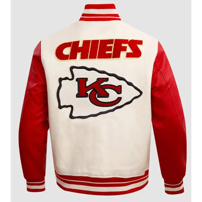Kansas City Chiefs Off-White Wool and Red Genuine Leather Sleeves Men's Varsity Letterman Jacket