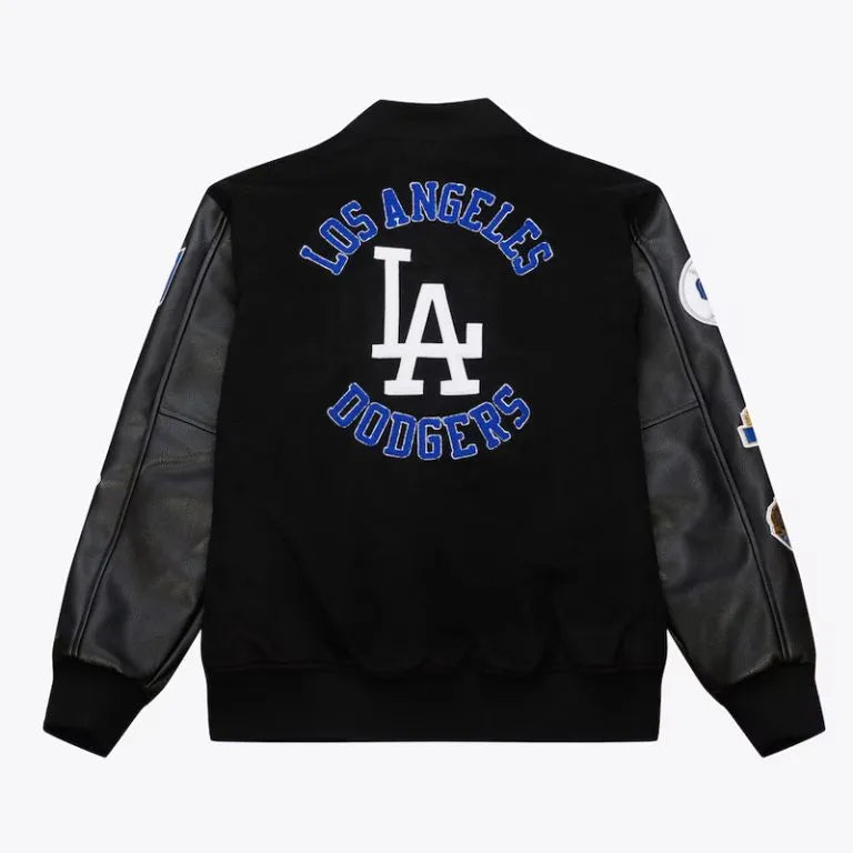 Los Angeles Dodgers Black Out Vintage Logo Full-Snap Wool/Leather Varsity Men's Jacket