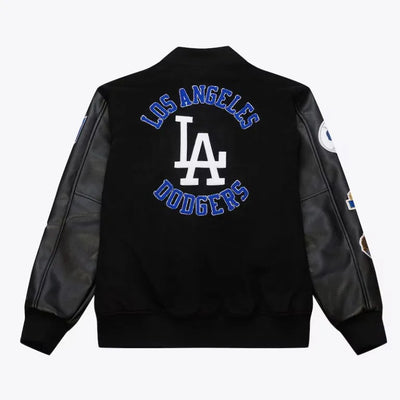 Los Angeles Dodgers Black Out Vintage Logo Full-Snap Wool/Leather Varsity Men's Jacket