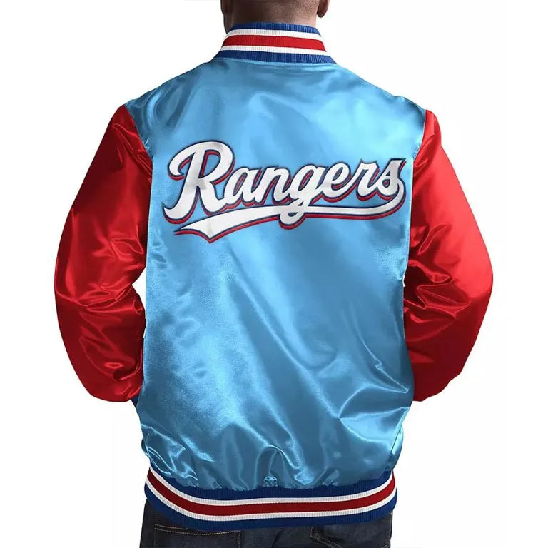 Texas Rangers Top Slugger Full-Snap Light Blue/Red Satin Men's Jacket