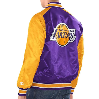 Los Angeles Lakers Renegade Full-Snap Varsity Purple/Gold Satin Men's Bomber Jacket