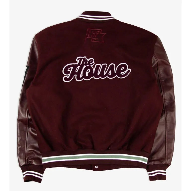 Morehouse College Motto 3.0 Maroon Wool & Genuine Leather Sleeves Men's Letterman Varsity Jacket
