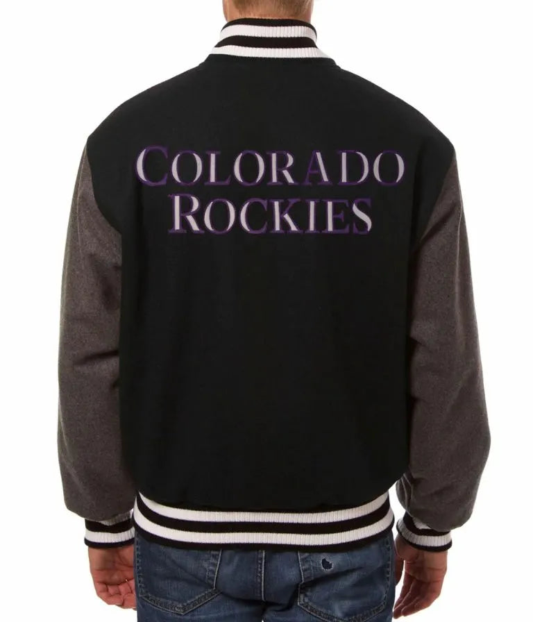 Colorado Rockies Two Tone Black and Gray Wool Varsity Men's Jacket