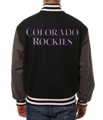 Colorado Rockies Two Tone Black and Gray Wool Varsity Men's Jacket
