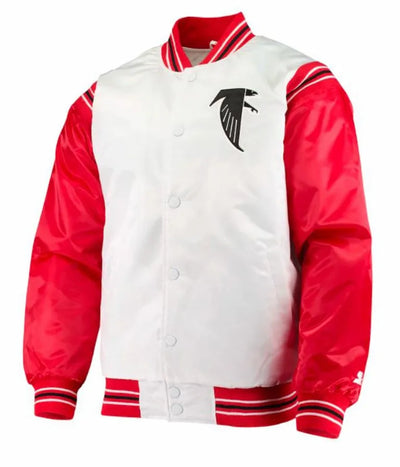 Atlanta Falcons Full-Snap Varsity Red and White Satin Men's Bomber Jacket