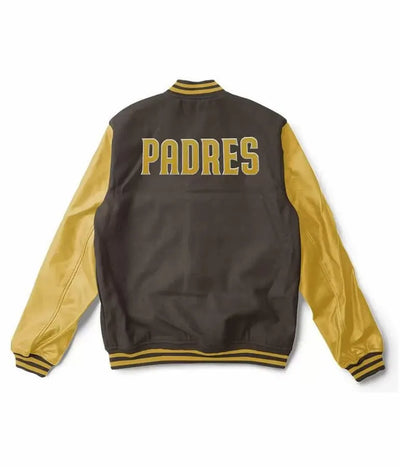 San Diego Padres Brown Wool and Yellow Leather Sleeves Varsity Men's Jacket