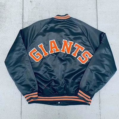 1990’s San Francisco Giants Spellout Full-Snap Navy Blue Satin Bomber Men's Jacket
