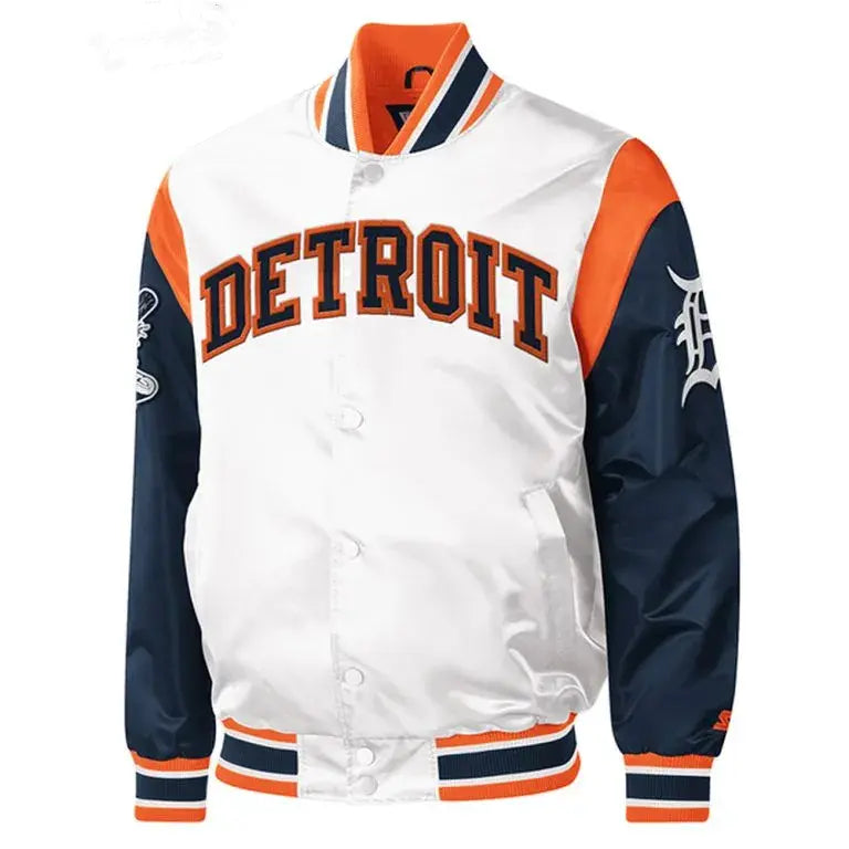 Detroit Tigers Force Play Full-Snap Navy Blue and White Satin Men's Jacket