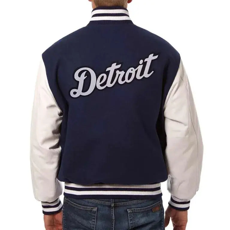 Detroit Tigers Navy Wool & White Leather Sleeves Varsity Men's Jacket