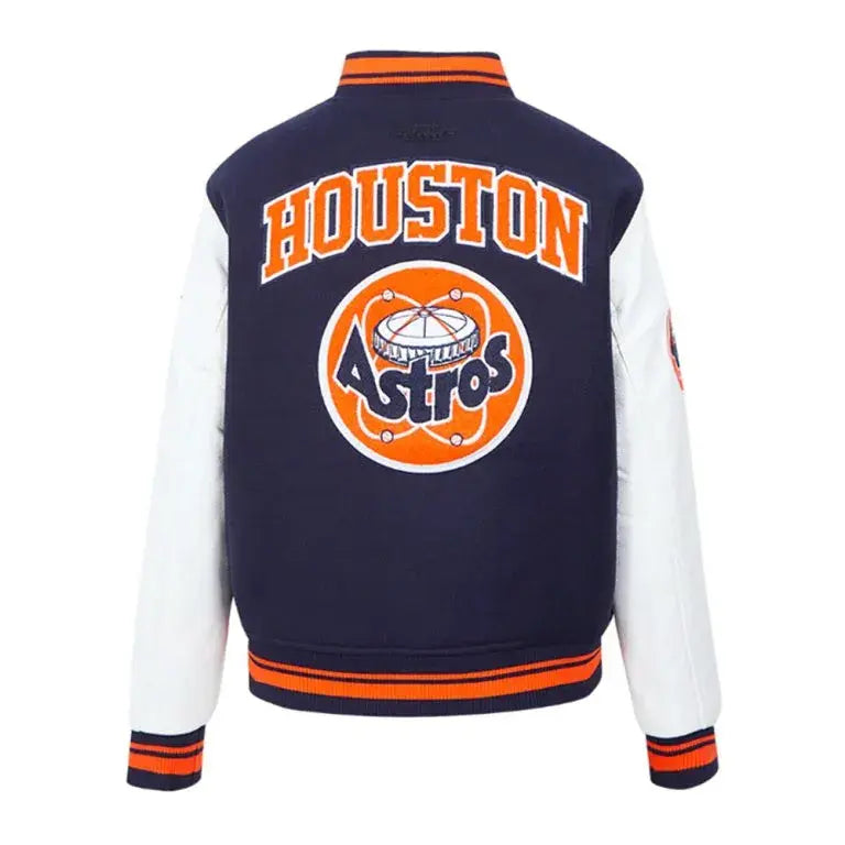 Houston Astros Navy Blue Wool & White Leather Sleeves Men's Varsity Jacket
