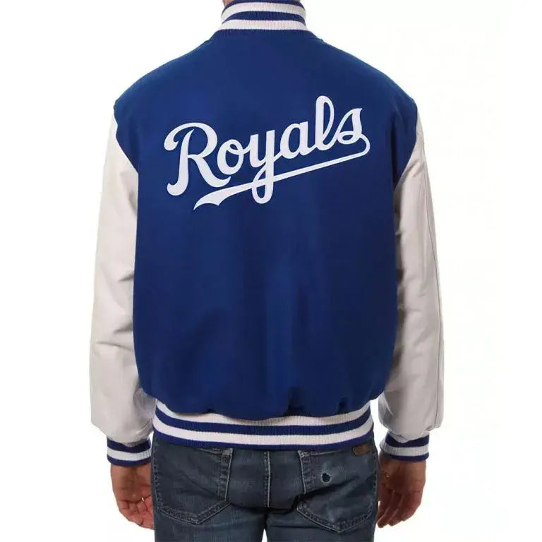 Kansas City Royals Varsity Blue Wool and White Leather Sleeves Men's Jacket