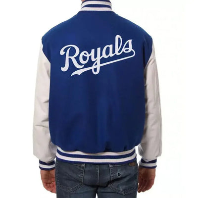 Kansas City Royals Varsity Blue Wool and White Leather Sleeves Men's Jacket
