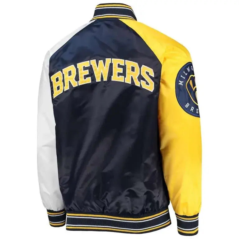 Milwaukee Brewers Varsity Full-Snap Gold/Navy Satin Men's Jacket
