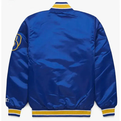 Milwaukee Brewers Bomber Full-Snap Royal Blue Satin Men's Jacket