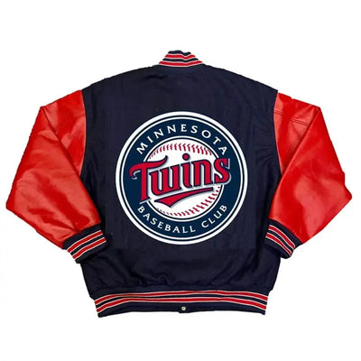 Minnesota Twins Navy Blue Wool & Red Leather Sleeves Varsity Men's Jacket