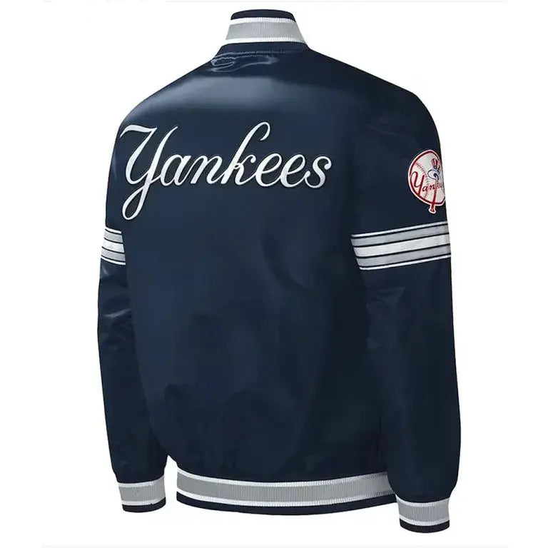 NY Yankees Midfield Full-Snap Navy Blue Satin Varsity Men's Jacket