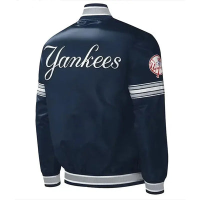 NY Yankees Midfield Full-Snap Navy Blue Satin Varsity Men's Jacket