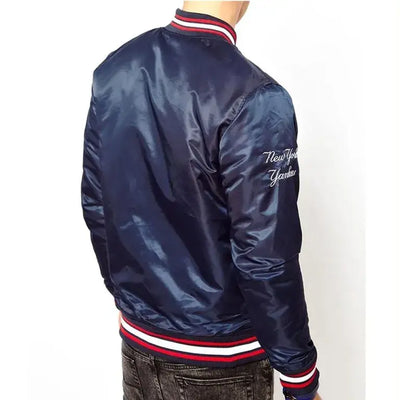 NY Yankees Baseball Full-Snap Navy Blue Satin Men's Jacket