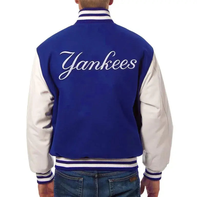 New York Yankees Letterman Varsity Blue Wool & White Leather Sleeves Men's Jacket