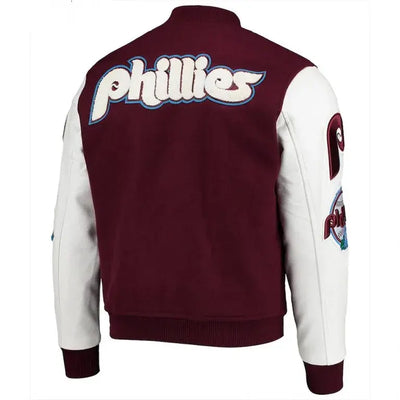 Philadelphia Phillies Burgundy Wool and White Leather Sleeves Varsity Men's Jacket