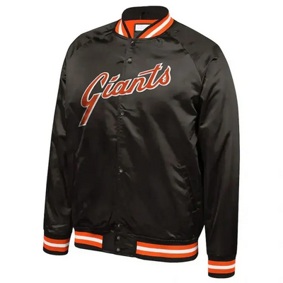 San Francisco Giants Italic Full-Snap Brown Satin Bomber Men's Jacket