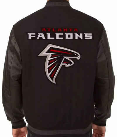 Atlanta Falcons Varsity Black Wool & Genuine Leather Sleeves Men's Bomber Jacket