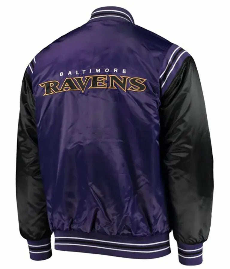 Baltimore Ravens Full-Snap Varsity Purple and Black Satin Men's Bomber Jacket