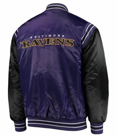 Baltimore Ravens Full-Snap Varsity Purple and Black Satin Men's Bomber Jacket