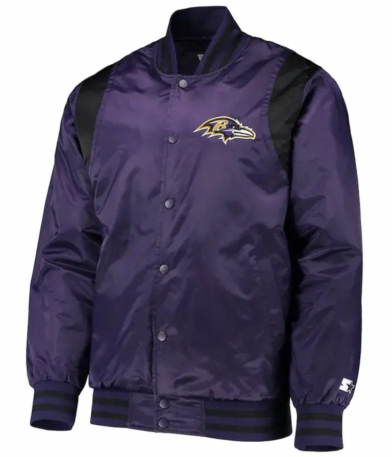 Baltimore Ravens Full-Snap Varsity Purple and Black Satin Men's Bomber Jacket