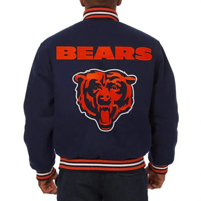Chicago Bears Navy Blue All Wool  Men's Varsity Letterman Jacket