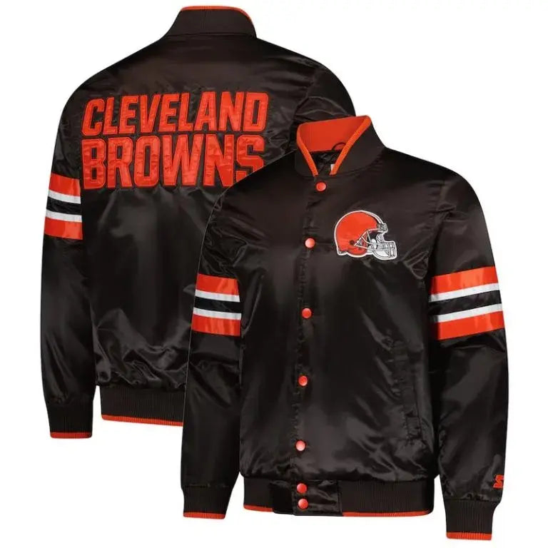 Cleveland Browns Scout Full-Snap Varsity Brown Satin Men's Bomber Jacket