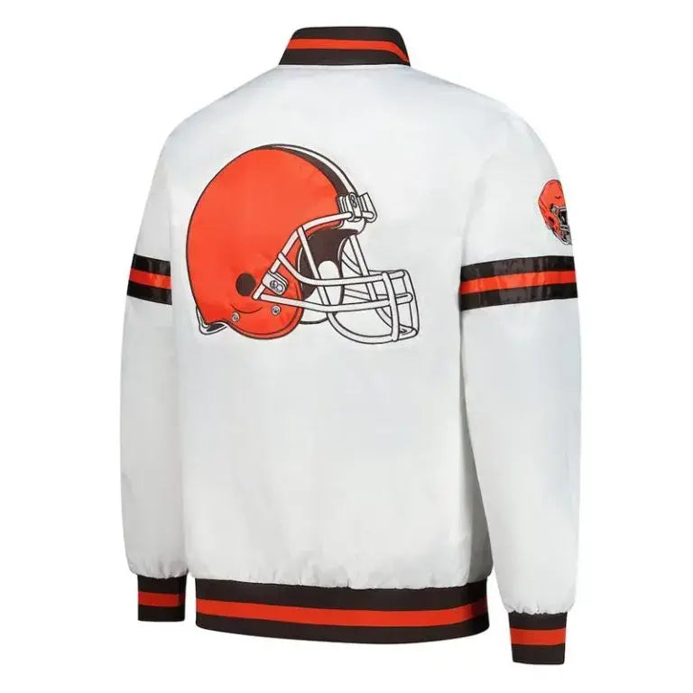 Cleveland Browns Scout Full-Snap Varsity White Satin Men's Bomber Jacket