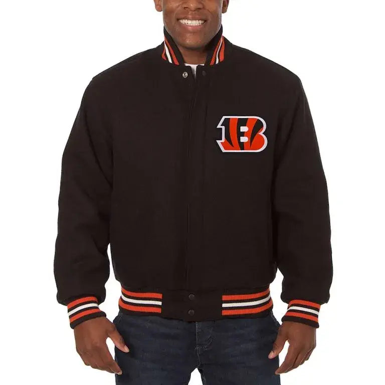 Cincinnati Bengals Black All Wool Men's Varsity Jacket