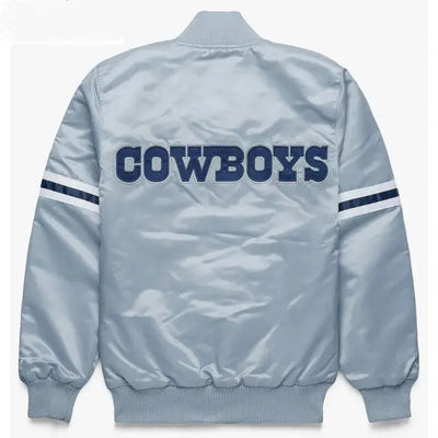 Dallas Cowboys Full-Snap Varsity Gray Satin Men's Bomber Jacket