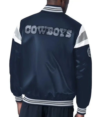 Dallas Cowboys Heavyweight Full-Snap Varsity Navy Blue Satin Men's Bomber Jacket