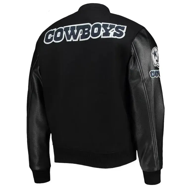 Dallas Cowboys Black Wool & Genuine Leather Sleeves Men's Varsity Jacket