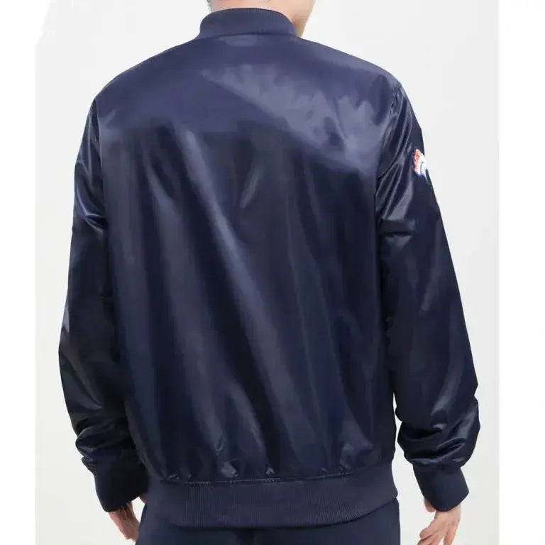 Denver Broncos Full-Snap Varsity Navy Blue Satin Men's Bomber Jacket