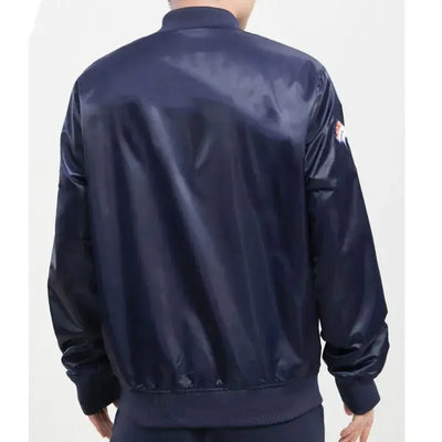 Denver Broncos Full-Snap Varsity Navy Blue Satin Men's Bomber Jacket