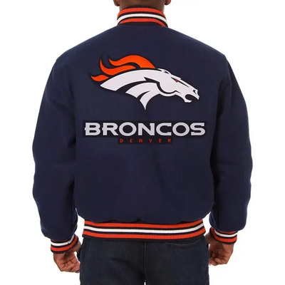 Denver Broncos Navy Blue All Wool Men's Varsity Jacket