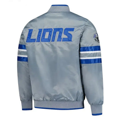 Detroit Lions Scout I Full-Snap Varsity Blue and Grey Satin Men's Bomber Jacket