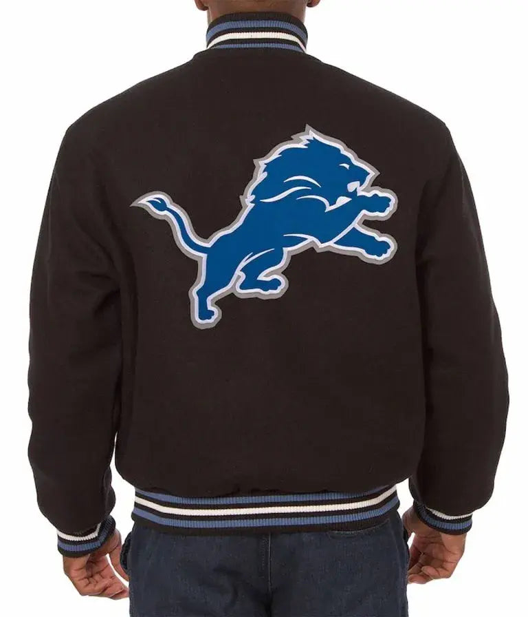 Detroit Lions Embroidered Black All Wool Men's Varsity Jacket