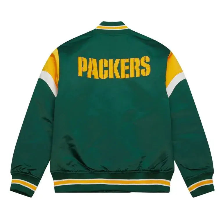 Green Bay Packers Heavyweight Full-Snap Varsity Green Satin Men's Bomber Jacket