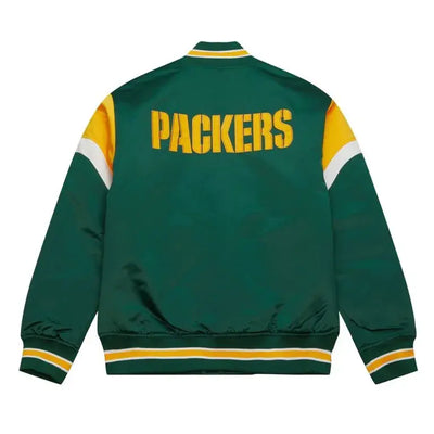 Green Bay Packers Heavyweight Full-Snap Varsity Green Satin Men's Bomber Jacket